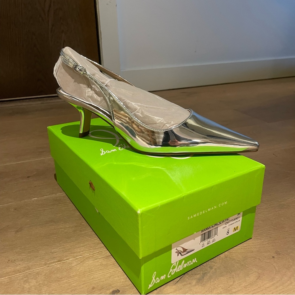 NWT Sam Edelman Silver Slingback Heels